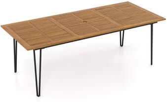 Costway 86.5 Inch Rectangular Patio Dining Table for 8 with Acacia Wood Tabletop and Umbrella Hole
