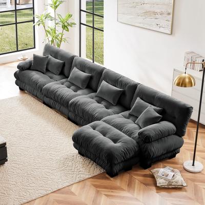 4-Seater L-Shaped Free Combination Modular Sofa with Convertible Ottoman