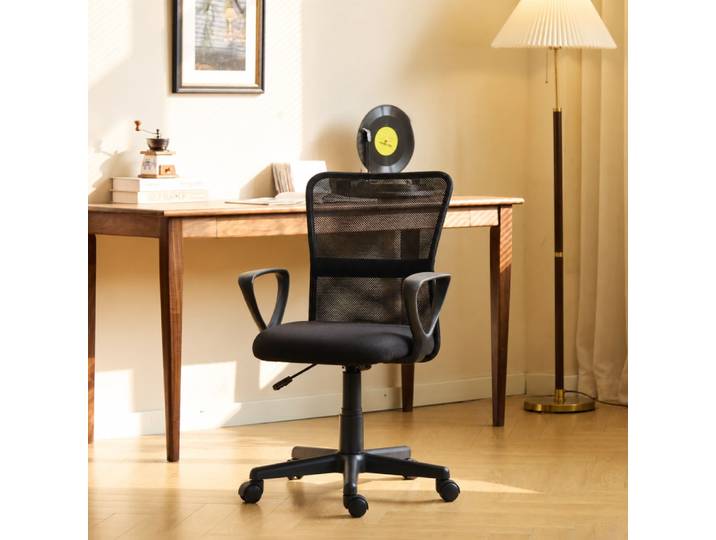 Chaise de bureau réglable en tissu noir