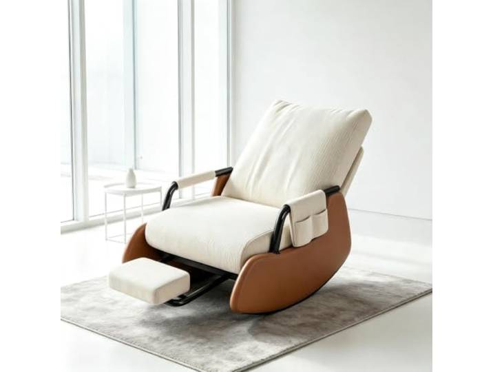 kumamart Relaxsessel mit Hocker mit Ausziehbarer Fußstütze Ergonomischer Schaukelstuhl mit ausziehbarer Fußstütze und Seitentasche für tägliche Entspannung.