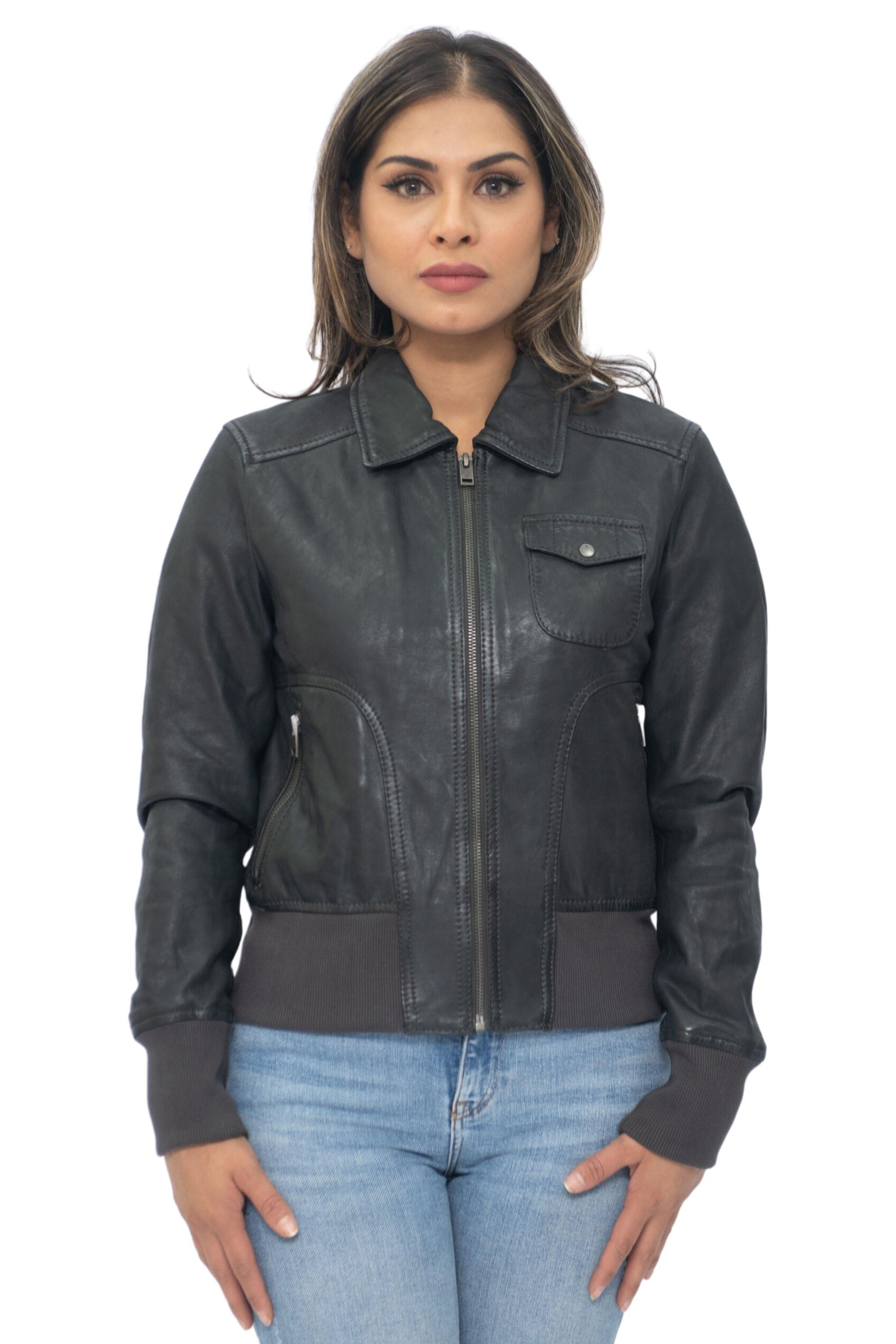 Damen Leder MA-1 Varsity Jacke-Ann Arbor