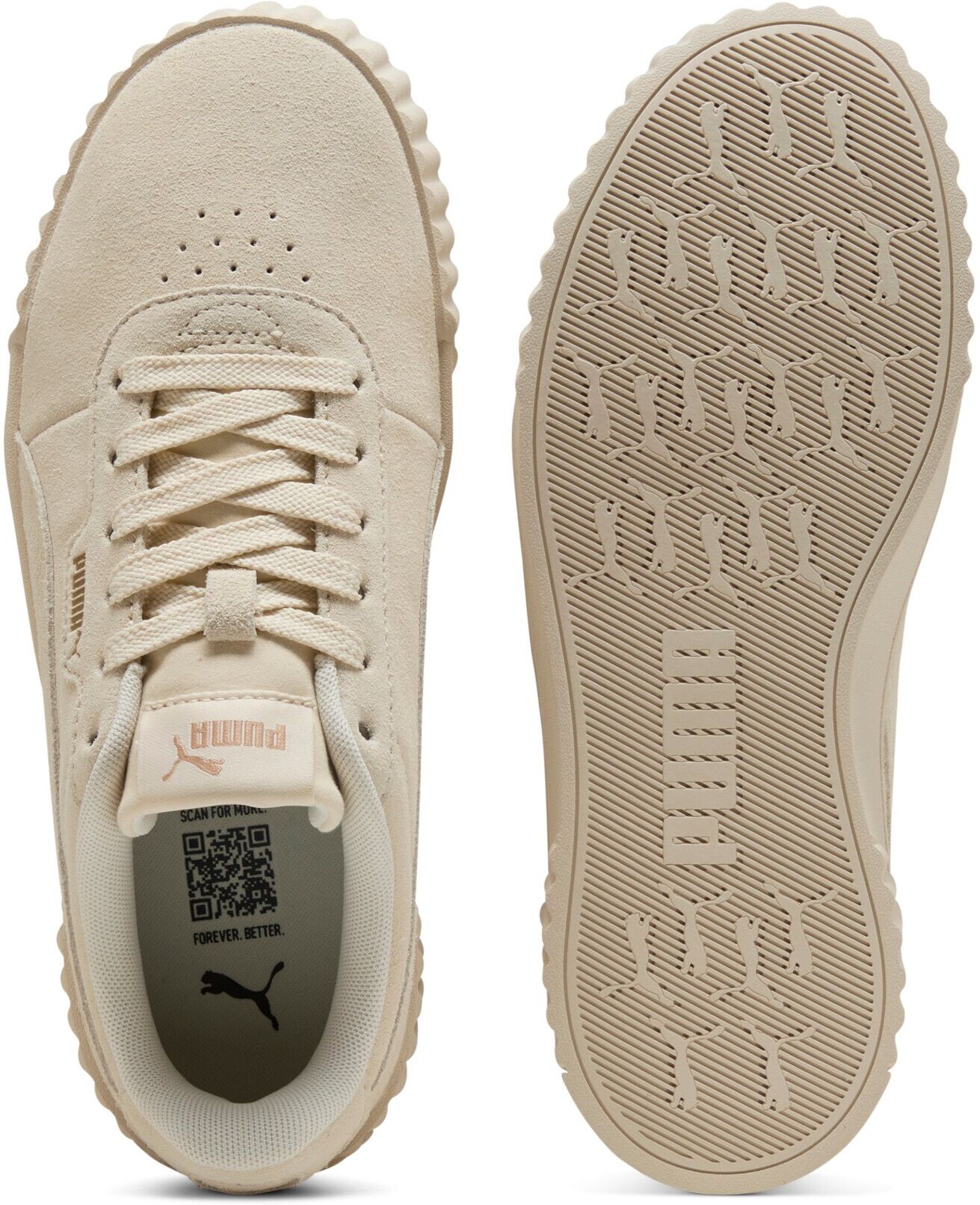 Sneaker PUMA "CARINA 30 SD", Damen, Gr. 37,5, weiss (alpine snow, puma gold), unifarben, Schuhe Sneaker, aus Wildleder, mit SOFTFOAM+ Einlegesohle, mit Schnürung alpine snow, puma gold 37,5