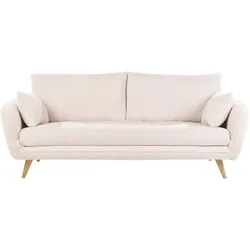 Skandinavisches 3-Sitzer-Sofa aus cremefarbenem Ripsstoff und hellem Holz CREEP