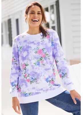 Plus Size Women's Printed Sweatshirt by Woman Within in Soft Iris Tie Dye Bloom (Size 2X)