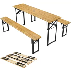 Juskys Bierzeltgarnitur Bichl 3-teilig klappbar - Gartenmöbel-Set aus 1 Biertisch + 2 Bierbänke