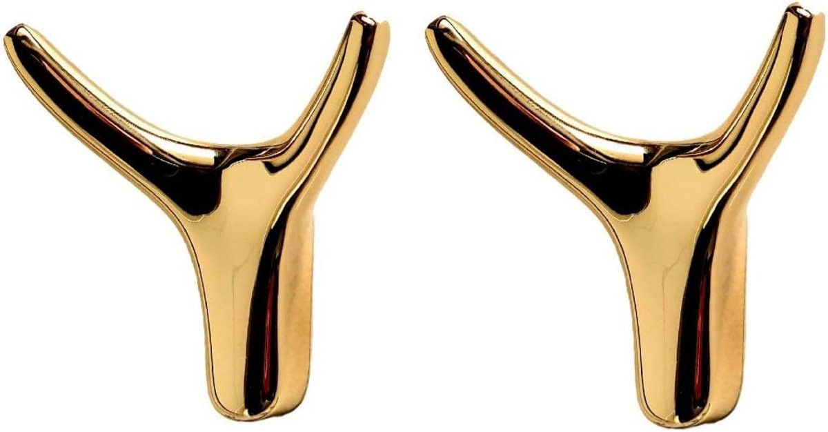 Set van 2 goud glanzende metalen wandhaken voor handdoeken en kleding