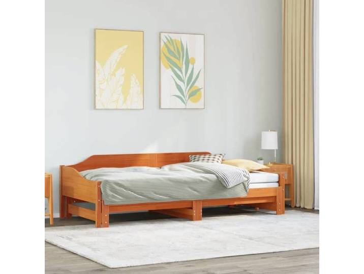 Lit de jour avec lit gigogne - UU - Bois massif - 90x190 cm - Brun - 197 5x92x62 cm - 197 5x184x62 cm étendu