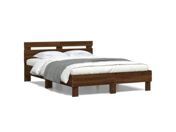 PUGYNBK Bett mit Kopfteil aus technischem Eichenholz, 135 x 190 cm Lattenrost im Lieferumfang enthalten, feuchtigkeitsbeständig, Rückenstütze, ohne Matratze