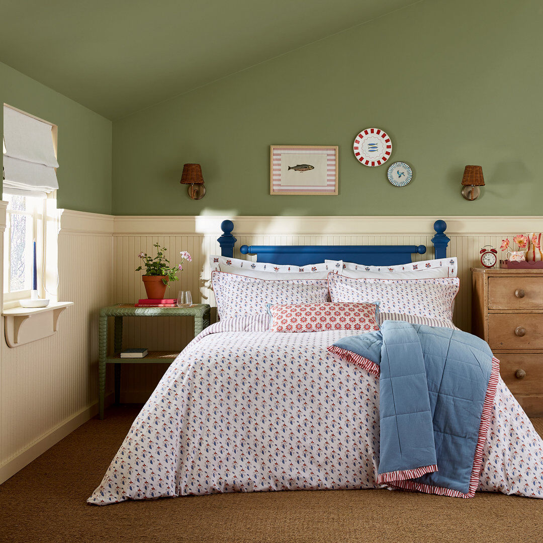 JOULES Vanessa Cotton Percale Cotton Duvet Cover Set Red Super King Duvet Cover + 2 Pillowcases