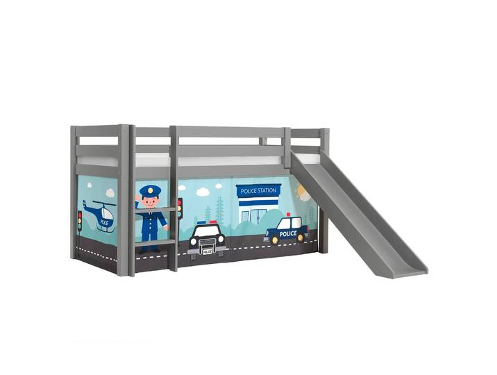 Halbhochbett Police 210 x 114 x 218cm Grau/Grau mit Rutsche
