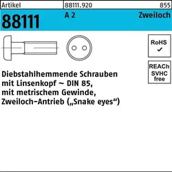 Schraube R 88111 diebstahlhemmend Liko/Zweiloch M4x 6 A 2 100 Stück