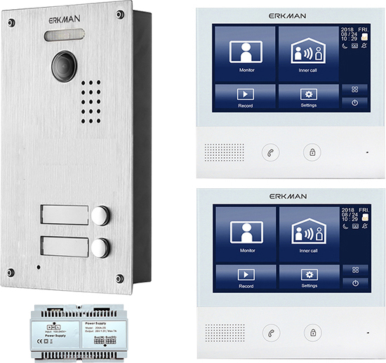 ERKMAN Video-Türsprechanlage Set für 2Familienhaus,2-Draht/IP, HD Kamera & 7Zoll