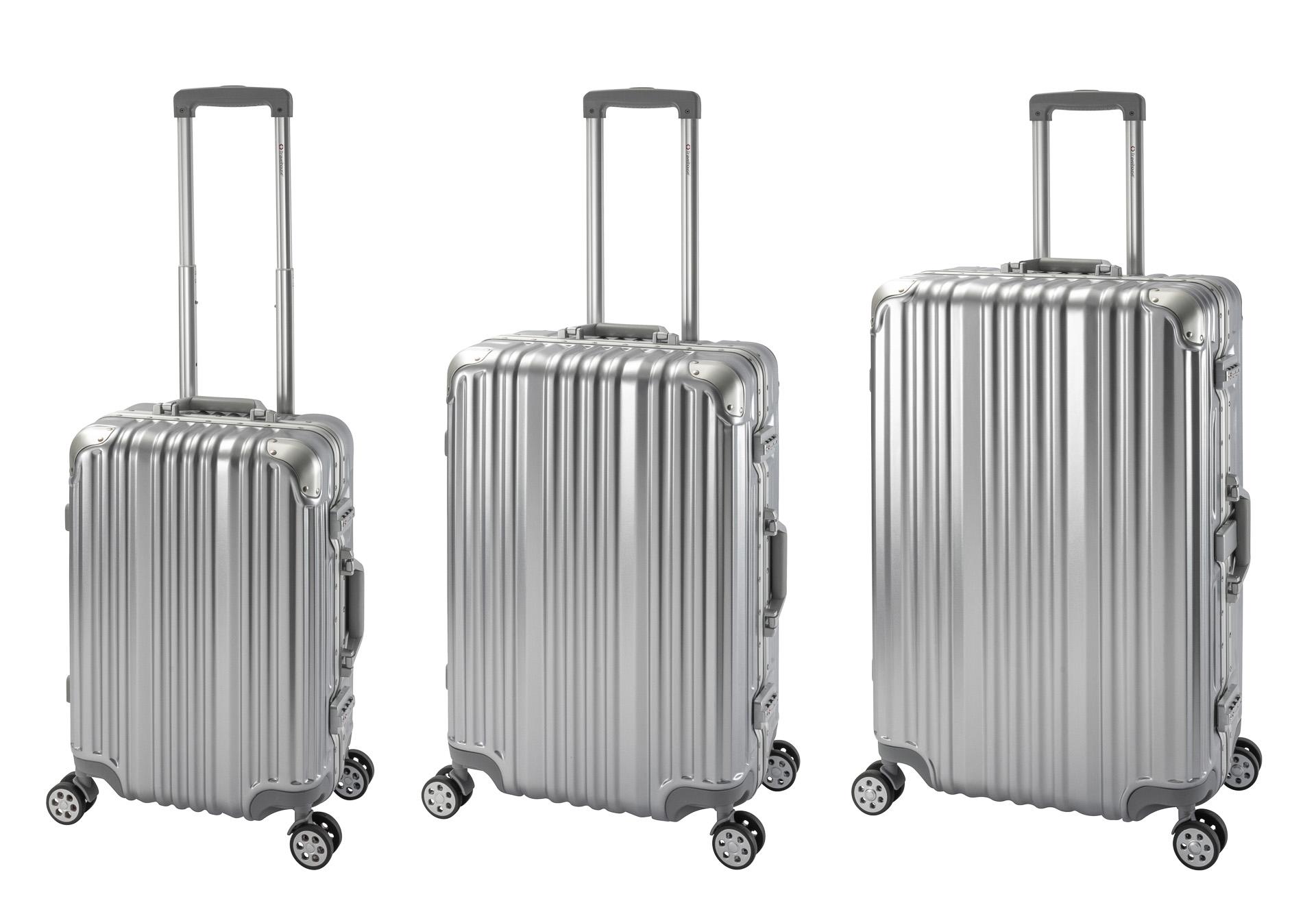 3er Reisekoffer Set - Hartschalen Polycarbonat Alu Koffer Trolley Reise Urlaub Travelhouse London - Kofferset S+M+L, silber
