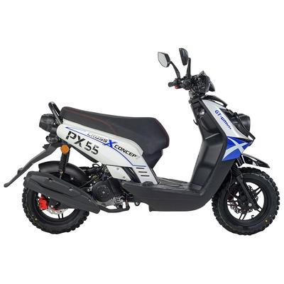 Motorroller GT UNION "PX55 Cross Conzept 25", blau (weiß, blau, schwarz, schwarz), Motorroller, 25 km/h, Luftgekühlter Motor, B:83cm H:112cm L:192cm