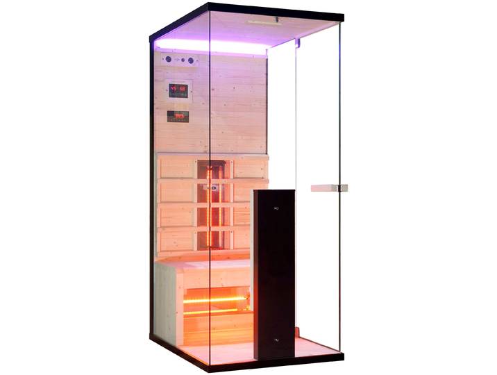 Infrarotkabine SANOTECHNIK Billund 1 , braun (holz), integrierte Steuerung, (ohne Ofen), Saunen, Infrarotkabine, mit Farblichttherapie, MP3 Player (inkl. Bluetooth), 2x Lautsprecher