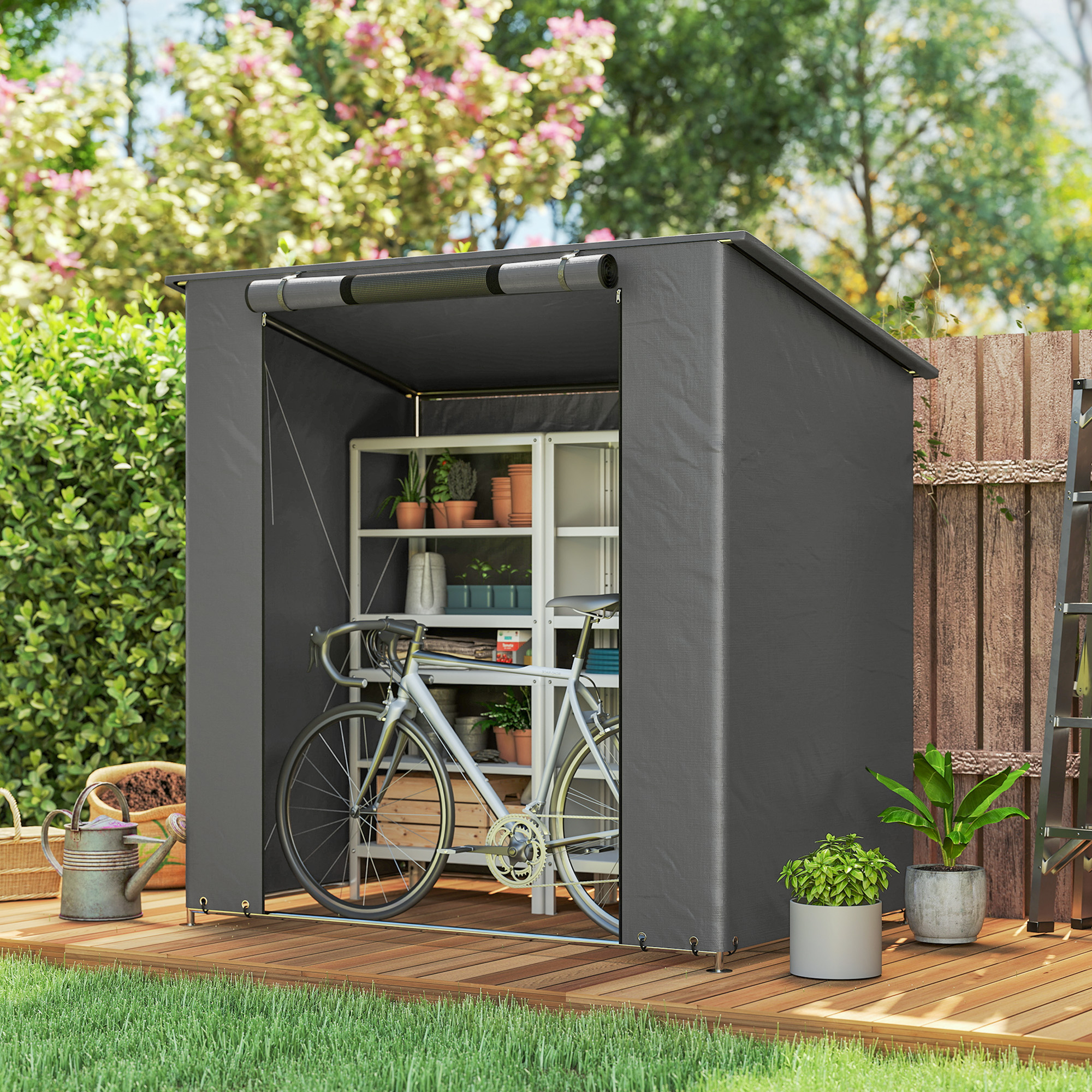 Outsunny Tenda garage 1,9x1,2 m impermeabile tenda da garage con porta a zip avvolgibile finestra di ventilazione grigio scuro   Aosom Italy
