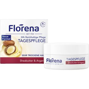 Florena Tagescreme 48h Feuchtigkeit Tagespflege, mit Sheabutter & Arganöl, für sehr trockene Haut, 50 ml