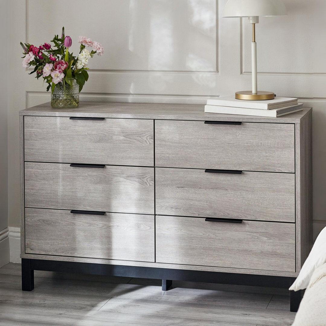 Mercury Bramley 120 cm W Chest of 6 Drawers Grey 77cm H X 120cm W X 40cm D