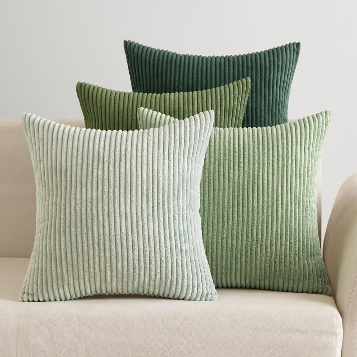 Set van 4 geribbelde kussenslopen - 50 x 50 cm - Saliegroen