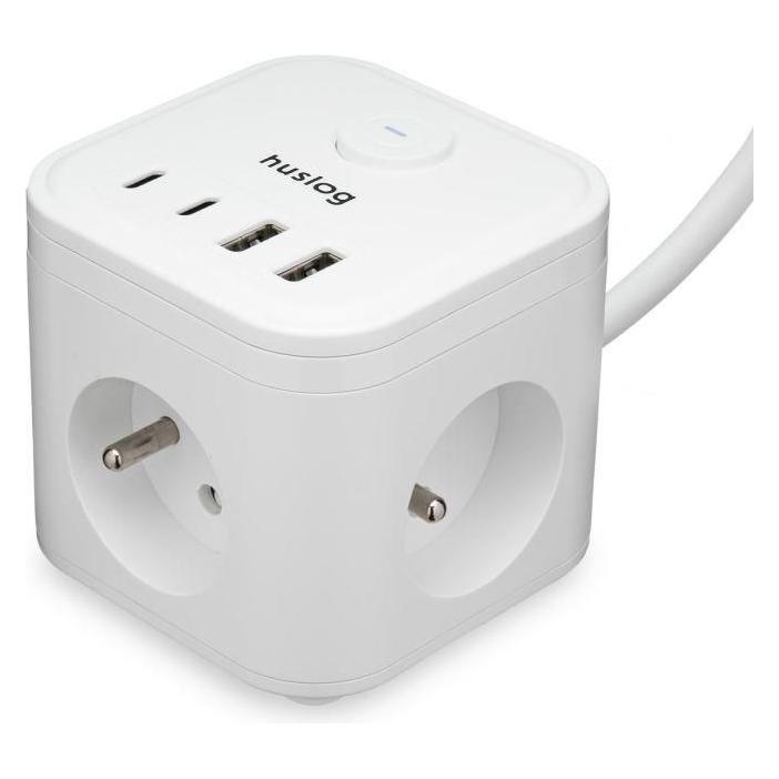 Huslog Nabíjecí stanice 15W 3xzásuvka, 2xUSB-C, 2xUSB bílá (OWN000187)