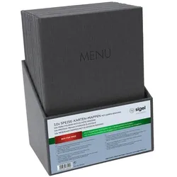 Sigel 10x Speisekarten-Mappe anthrazit MENU SM208 DIN A4 mit Gummi-Bindung grau, 24x34 cm