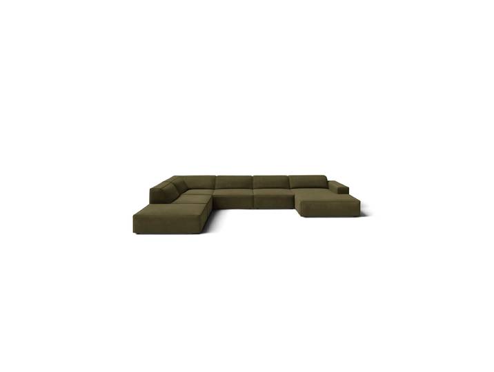 Grosses 7-Sitzer Design Panoramasofa „Jodie“ Samtbezug Khaki Chosen by Bloomingloft