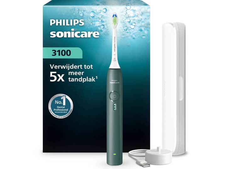 Philips Sonicare 3100 Series – Elektrische Tandenborstel – Groen – Wittere tanden – Met reisetui – HX4033/26