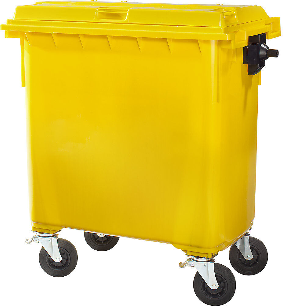 kaiserkraft Müllcontainer aus Kunststoff, DIN EN 840, Volumen 660 l, BxHxT 1360 x 1235 x 765 mm, gelb