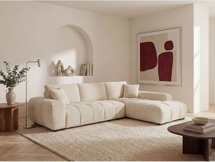 Ecksofa - Ecke rechts - Stoff - Beige - BERENIA