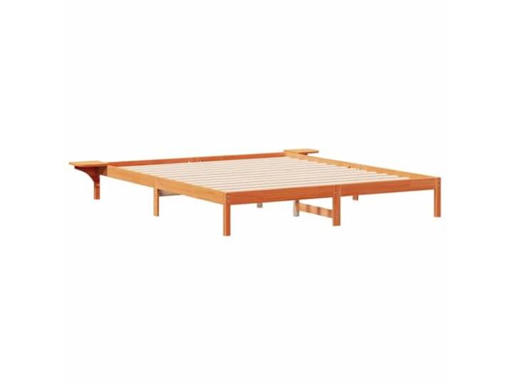 PUGYNBK Bettgestell mit Tischen, Wachsbraun, 200 x 210 cm Massives Kiefernholz, solide Beine, minimalistisches Design, einfache Reinigung