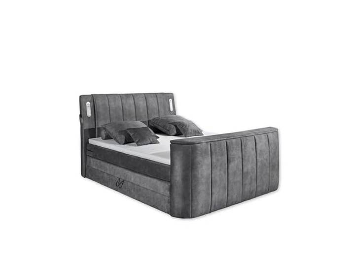 DALLAS 6 Boxspringbett 180x200 mit Bettkasten, Anthrazit - Bequemes Doppelbett mit motorisierter TV-Halterung & LED-Beleuchtung - 186 x 126 x 244 cm (B/H/T)