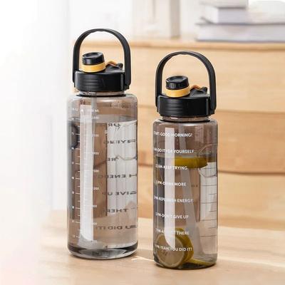 Uplift Essentials Large Capacity Sports Water Bottle With Straw And Time Marker black 2 L