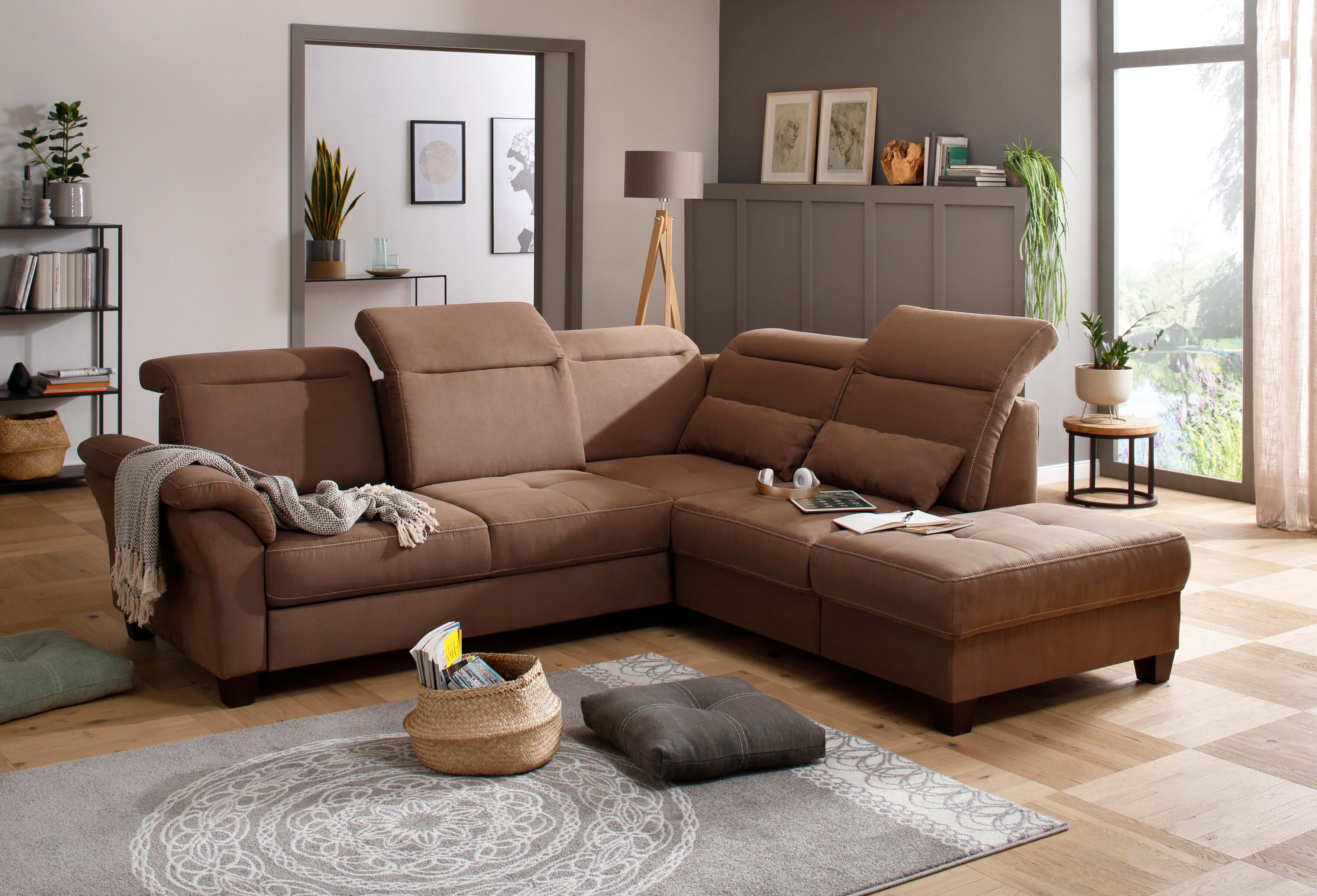 Ecksofa GOODPRODUCT "Solvei L-Form", braun, B:260cm H:104cm T:235cm, Luxus-Microfaser Lederoptik (100% Polyester);Struktur (100% Polyester);Luxus-Microfaser ALTARA NUBUCK (100% Polyester), Sofas, Ecksofa, wahlweise auch mit Kopfteilverstellung und Schlaff