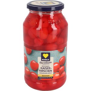 Edeka Obstkonserve Herzstücke Kaiserkirschen entsteint, gezuckert, vegan, ganze Frucht im Glas, 680 g