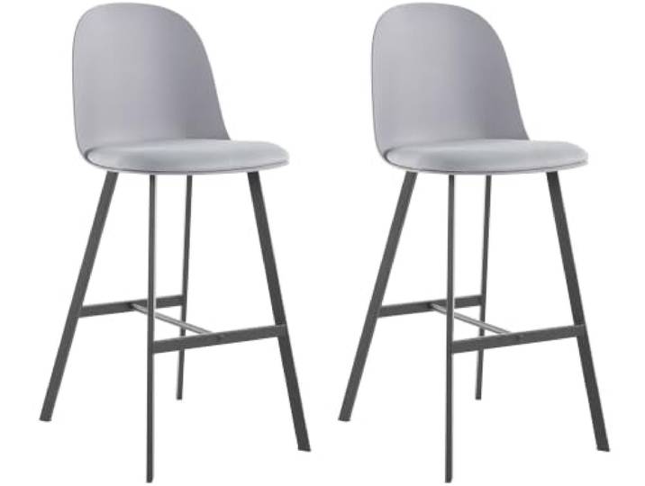 Asta Barhocker 2er Set aus PU und Kunststoff Grau mit Beinen aus Metall Schwarz