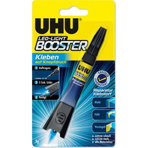 UHU Sekundenkleber 48150, LED-Light Booster, flüssig, extra stark, mit LED-Lampe, 3g