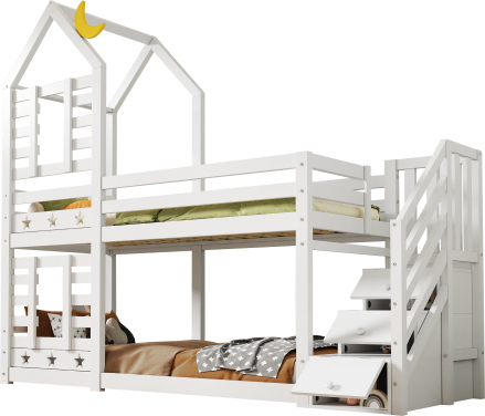 Etagenbett 90x200cm Ohne Matratze Kinderbett Weiss Mit Schubladen Rausfallschutz 2x Lattenrost Baumhaus