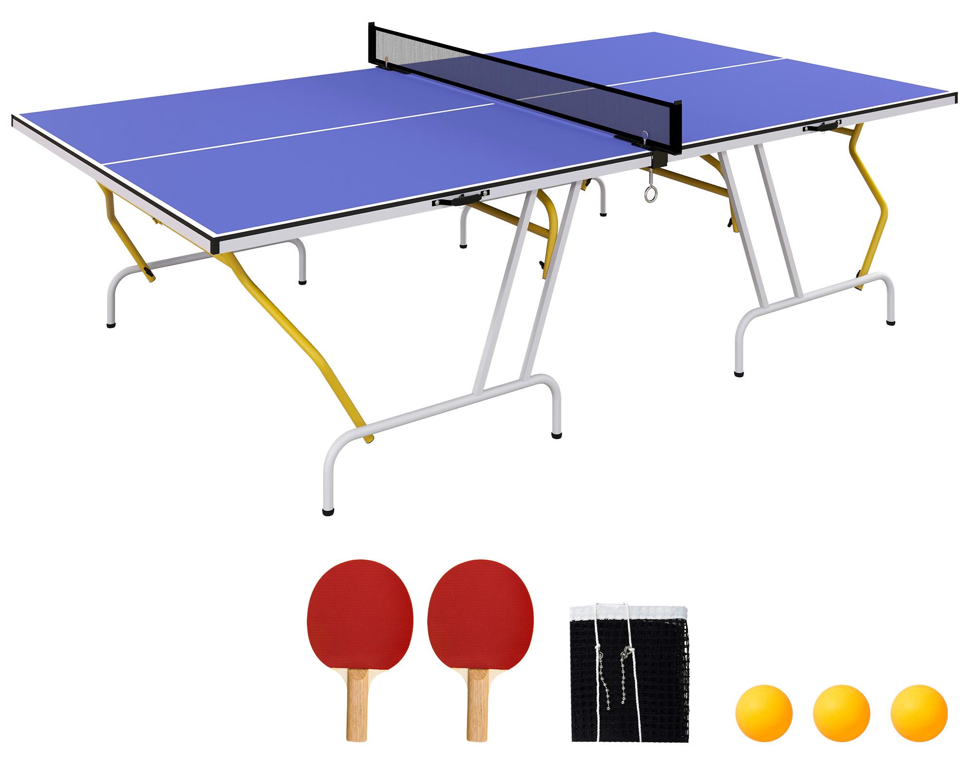 Tischtennisplatte, klappbar, inkl. 2 Schläger, 3 Bälle, Netz, Indoor, Metallgestell, 274x152x76cm, Blau