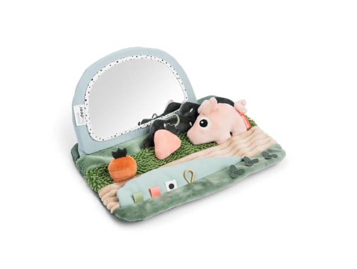 Done by Deer Tummy time Activity Spiegel Tiny Farm - Bauchlage Spielzeug Baby mit Bunte Elemente und verspielte Kontraste - Baby Spiegel für spielerische Entwicklung ab 3 Monate