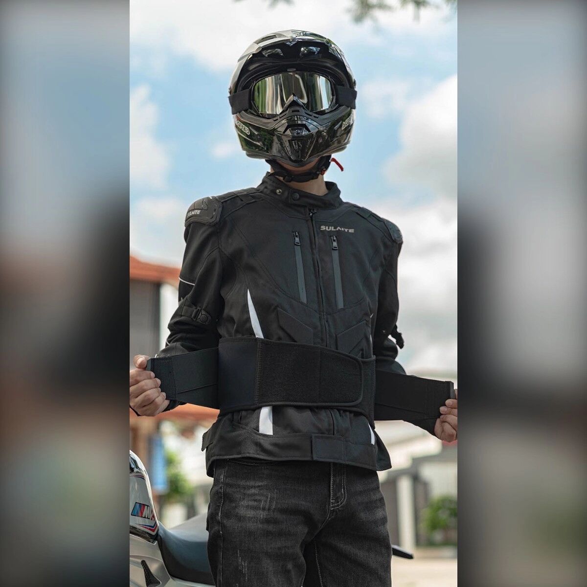 INF Ceinture lombaire moto pour longues distances - PVC respirant, larges renforts, Taille L/XL longueur: 103cm largeur: 11cm