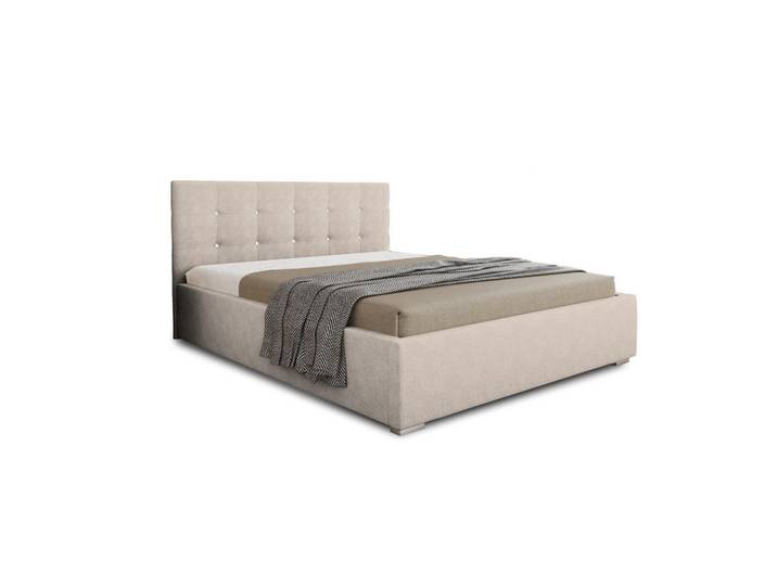 Deine Möbel 24 Polsterbett Ricardo 140/200 in Velours Beige, Holz, 140x200 cm, Schlafzimmer, Betten, Polsterbetten
