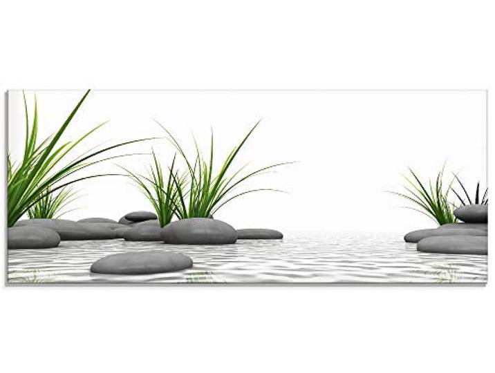 ARTLAND Glasbilder Wandbild Glas Bild einteilig 125x50 cm Querformat Wellness Zen 3D Steine Entspannung Spa Gräser See Modern T6CD