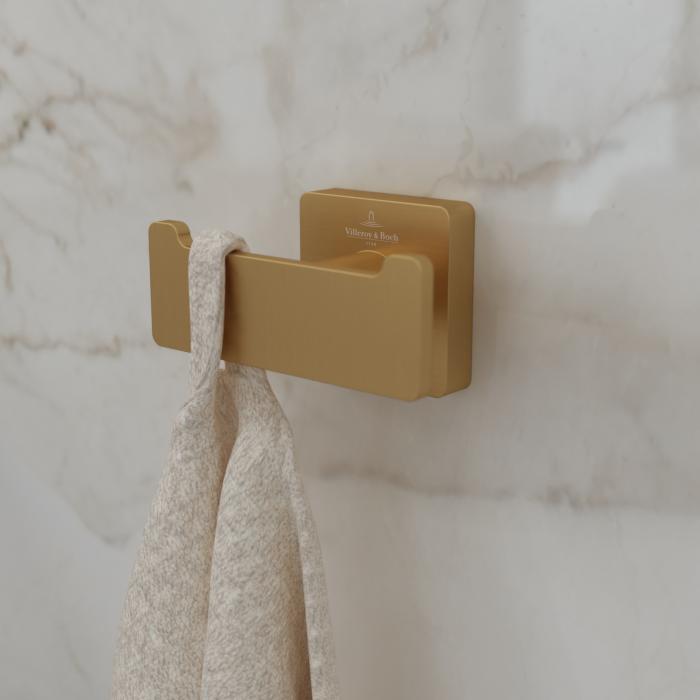 Villeroy und Boch Elements Striking Doppel-Handtuchhaken TVA15201200076 brushed gold, 80x44x45mm