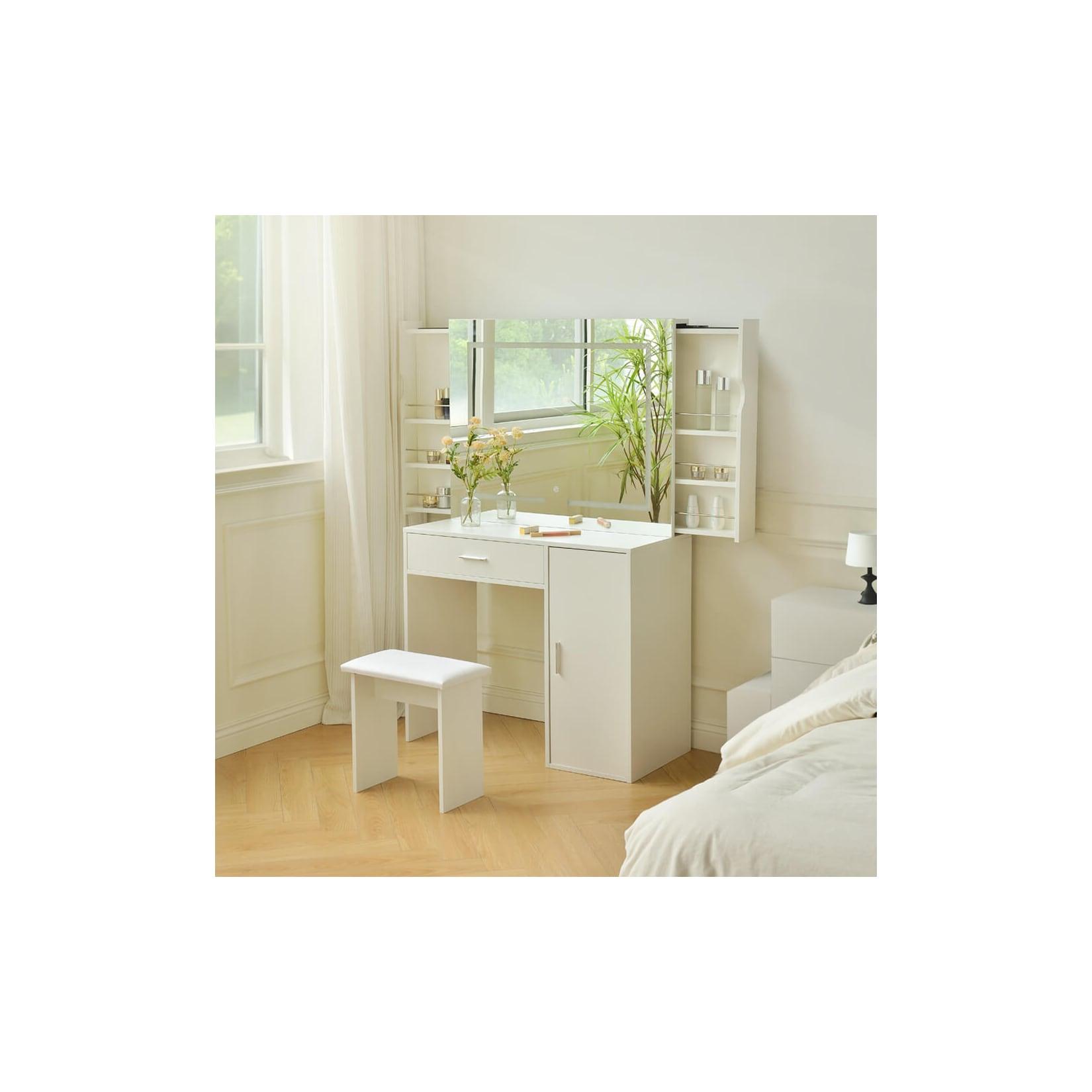 HOME DELUXE Schminktisch mit Spiegel und LED-Beleuchtung IMANI - Weiß