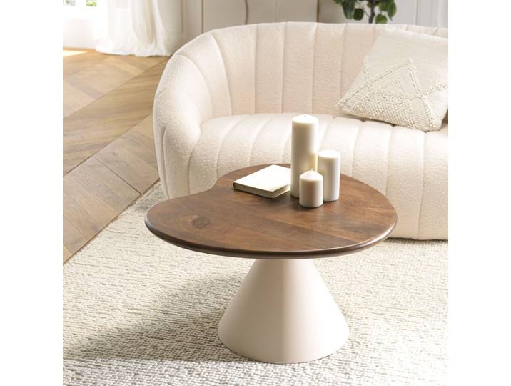 James - Table Basse Ovoïde Plateau En Manguier Pied En Métal Ivoire James