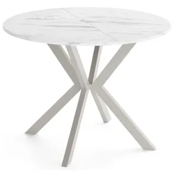 ESSTISCH Valeo – Rund und Ausziehbar – Kaschmirfarbene Metallbeine – Moderner Stil – Weißer Marmor 90-130/90/76 cm