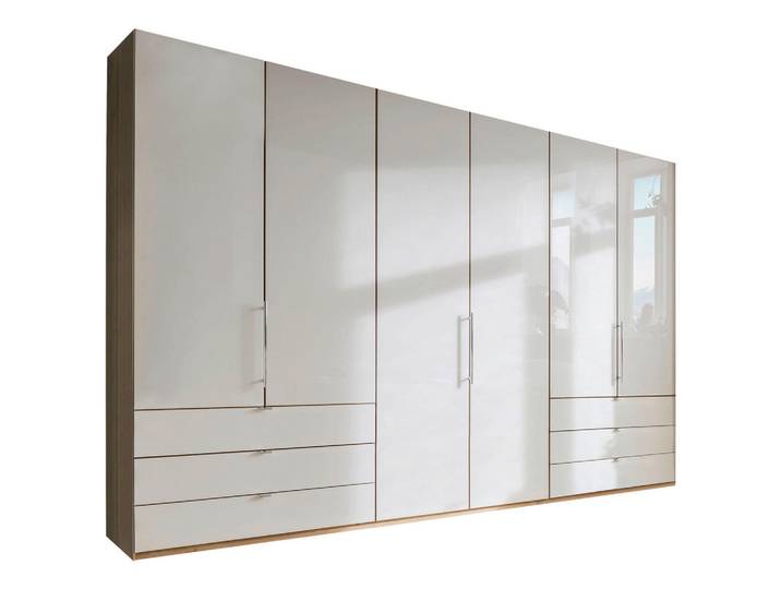 Venda Falttürenschrank Loft, Eiche, Champagner, Glas, 6 Fächer, 6 Schublade(n) Schubladen, 300x216x58 cm, ISO 9001, Made in Germany, Typenauswahl, Beimöbel erhältlich, umfangreiches Zubehör in verschiedenen Größen erhältlich, Schlafzimmer, Kleiderschränke, Falttürenschrank