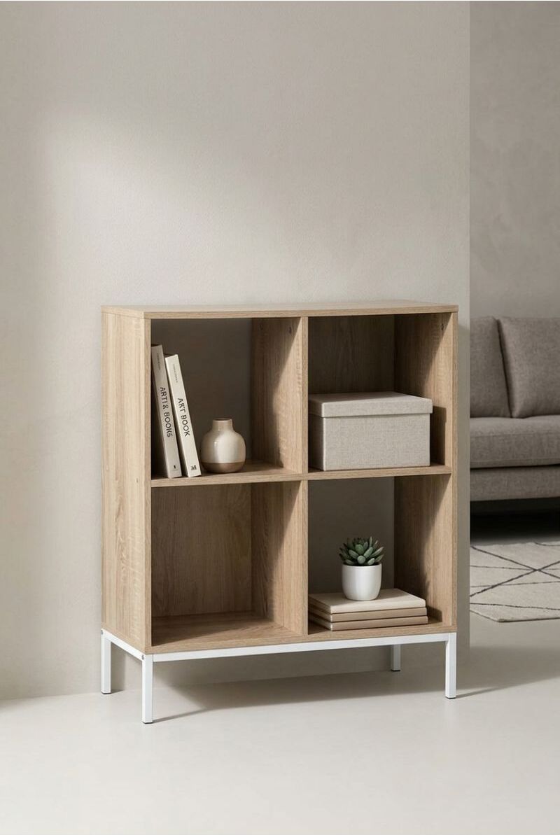 RegalosMiguel Estantería Ales 4 Compartimentos Pata Metal - Blanco