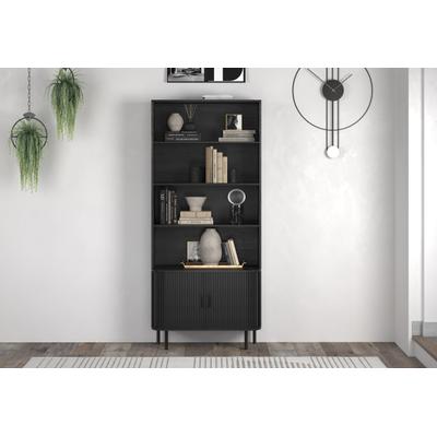 Bücherregal HOME AFFAIRE "Ronda", schwarz (esche schwarz), B:80cm H:172cm T:40cm, Holzwerkstoff, Metall, Regale, Bücherregal, Standregal mit Schiebetüren - Maße (B/T/H) 80/40/172 cm
