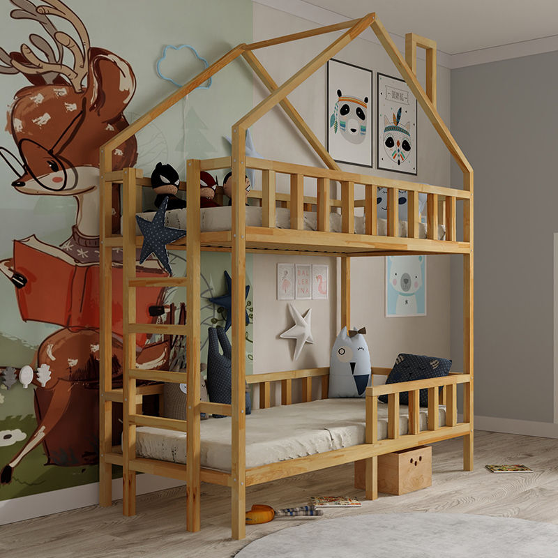 Hochbett Häuschen NIKOLA - Seiteneinstieg mit Leiter - 190x90 cm